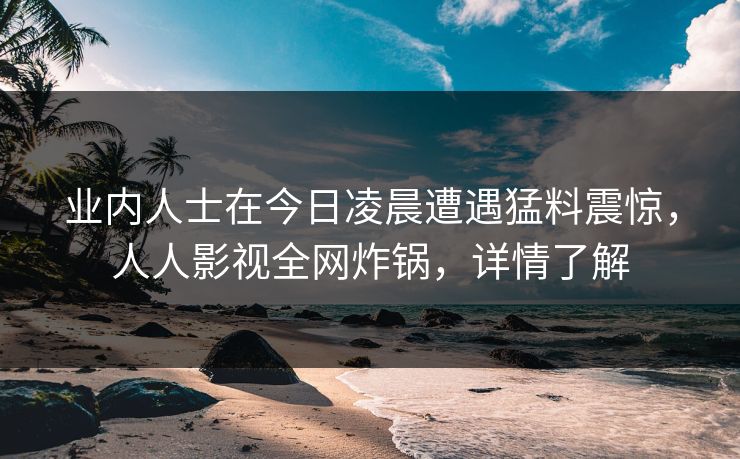 业内人士在今日凌晨遭遇猛料震惊，人人影视全网炸锅，详情了解
