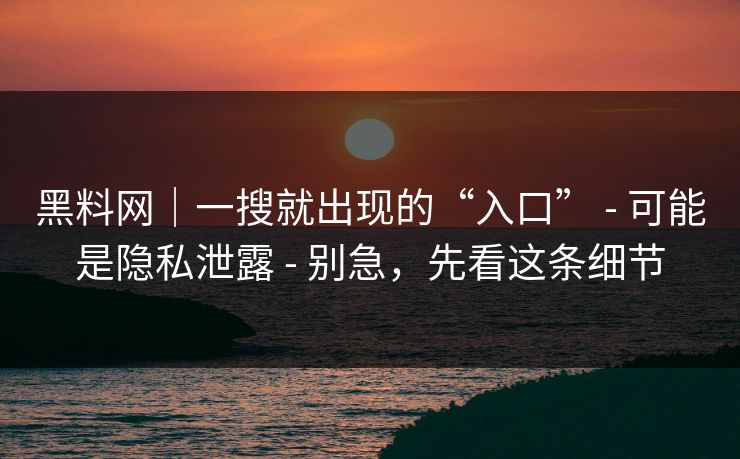 黑料网|一搜就出现的“入口” - 可能是隐私泄露 - 别急,先看这条细节