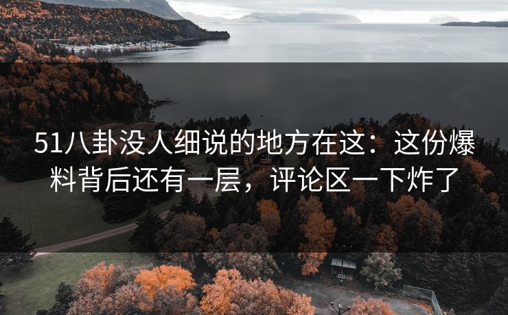 51八卦没人细说的地方在这:这份爆料背后还有一层,评论区一下炸了